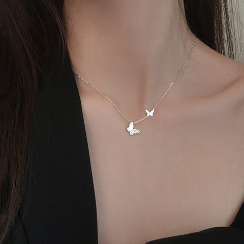 Big Small Two Butterfly Cubic Zirconia 925 Sterling Silver Clavicle Chain Necklace For Women Ladies Korean Dainty Jewelry SN2310 ► Photo 1/6