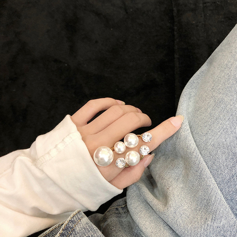 Elegant Retro Oversize Multi Pearl Rings for Women Lady Shiny Crystal Rhinestone Irregular Charm Open Rings Jewelry ► Photo 1/6