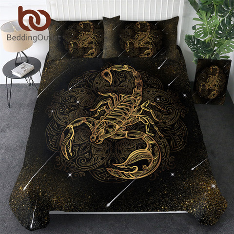 BeddingOutlet Gold Scorpion Bedding Set Queen Meteor Scorpio Duvet Cover Constellation Bed Set Bohemian Print Black Bedclothes ► Photo 1/6