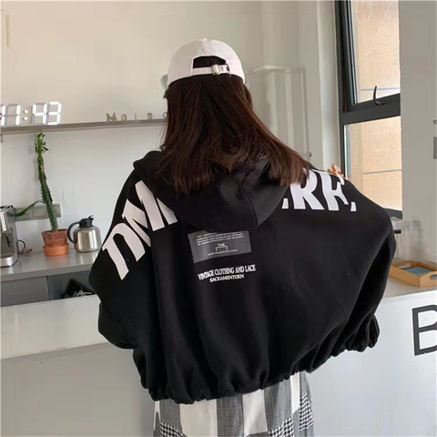 Black Hoody Women Tops Jacket BF Style Female Casual Sweatshirt Autumn Long Sleeve Streetwear Korean Ulzzang Hip Hop Coat Tops ► Photo 1/4