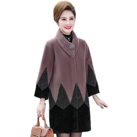 Women Winter Jacket High Quality Thick Imitation Mink Cashmere Coat Noble Middle-aged Mother Knit Cardigan Sweater Jacket W2213 ► Photo 1/6