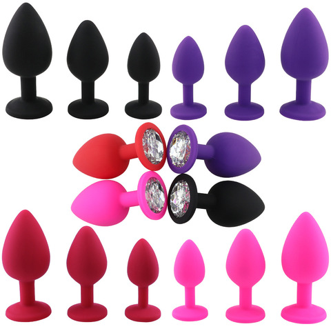 3 Size multiple colour Silicone Butt Plug with Crystal Jewelry Smooth Touch Anal  No Vibration  Sex Toys for Woman Men Gay ► Photo 1/6