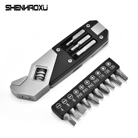 Mini Wrench  Multi-Function Adjustable Wrench Portable Screwdriver 13 Bits Knife Stainless Steel Outdoor Home DIY Hand Tools ► Photo 1/6