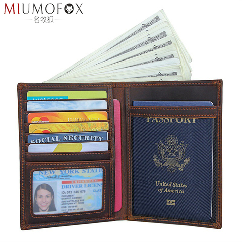 Genuine Leather Passport Cover Driver License Bag Document Credit Card RFID Purse Travel Men Wallet Ticket Holder Case for Women ► Photo 1/6