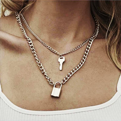 Lock Chain Necklace With a Padlock Pendant Grunge Aesthetic Accessories