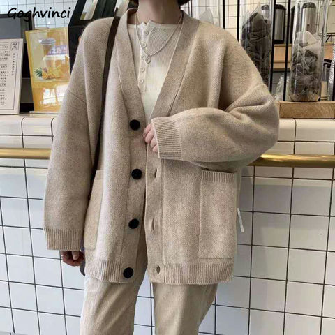 Cardigans Women Solid Elegant Sweaters Pockets Fashion Casual Female Knitted Outwear Womens Lazy Korean Style Clothing Trendy ► Photo 1/6