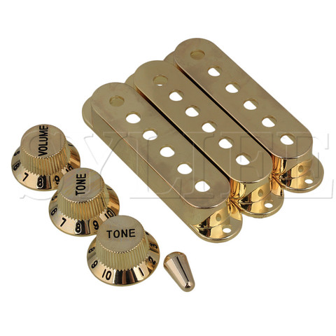 Guitars 6 Hole Single Coil Pickup Cover & 1V2T Knob Switch Tip Set of 3 Golden ► Photo 1/1