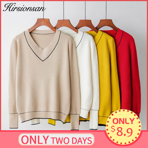 Hirsionsan Autumn Winter Sweater Women 2022 V-neck Knitted Pullover Female Soft Basic Cashmere Jumper Casual Loose Sweaters ► Photo 1/6