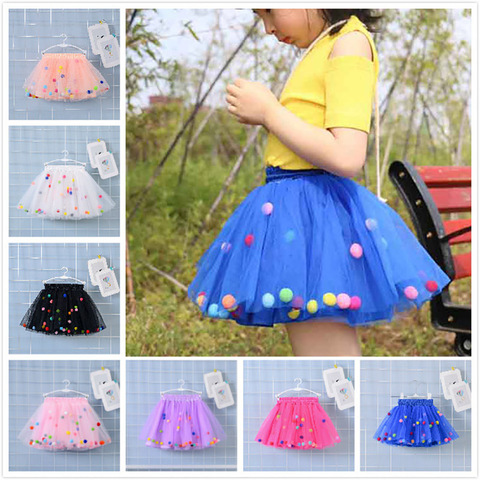 2022 Summer Baby Multilayer Tulle Tutu Skirt Colorful Pom Pom Princess Mini Dress Children Clothing Pettiskirt Girl Clothes ► Photo 1/6