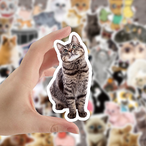 10/50pcs Cute Hand Painted Cat Sticker Decal For Car Case Waterproof Cartoon Cat Laptop Album Diary Backpack Kids Toy Stickers ► Photo 1/5