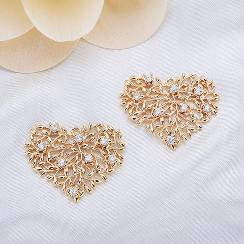 4PCS 21x27MM 24K Champagne Gold Color Plated Brass with Zircon Heart Charms Pendants High Quality Diy Jewelry Accessories ► Photo 1/6