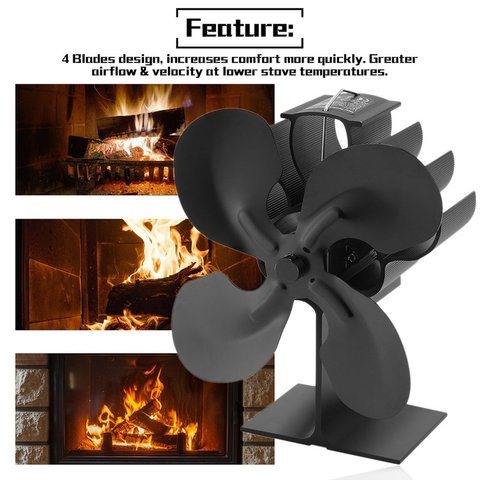 Home Fireplace 4 Blades Heat Powered Stove Fan Low Noise Electric Stove Fan Effectively Dispersing Warm Air for Fireplace  ► Photo 1/6