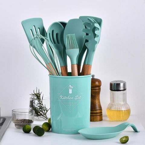 Heat Resistant Silicone Kitchenware Cooking Utensils Set Kitchen Non-Stick Cooking  Utensils Baking Tools With Storage