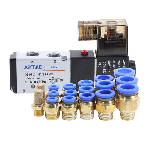 Pneumatic Electric Solenoid Valve 5 Way 2 Position Control Air Gas Magnetic Valve 12V 24V 220V Coil 4mm-12mm Hose Fittings ► Photo 1/6