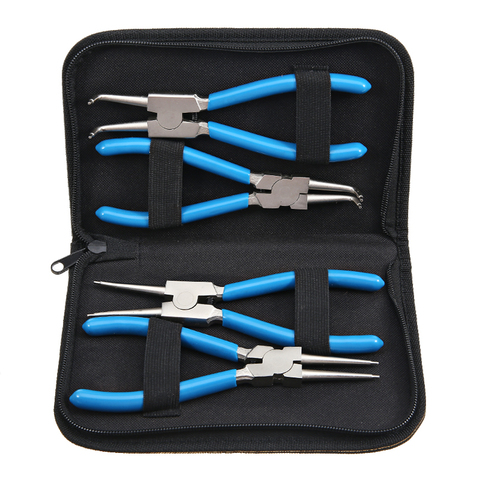 4pcs Retaining Clip Circlip Pliers Set Internal External Snap Ring Bent Straight Pliers Multifunctional Crimp Tool 7