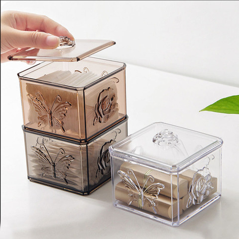 Transparent Makeup Organizer Cosmetic Storage Box Cotton Swab Cotton Pad Storage Carved Lipstick Plastic Box Desktop Finishing ► Photo 1/6