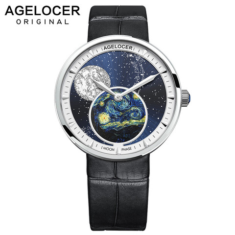 AGELOCER Moon Phase Womens Watches Top Swiss Brand Luxury Waterproof Watch Fashion Ladies Ultra-Thin Wrist Watch Quartz Clock ► Photo 1/1