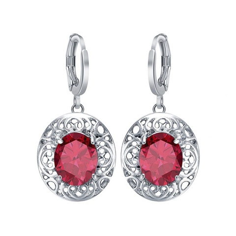European Style Classic Clear Cubic Zircon Sliver Drop Earrings Red Round Stone Crystal Earrings For Women Circle Ear Hook ► Photo 1/6