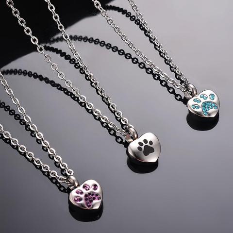 Stainless Steel Rhinestone Pet Cremation Ash Urn Necklace Heart Pendant For Pet Memorial Jewelry ► Photo 1/6