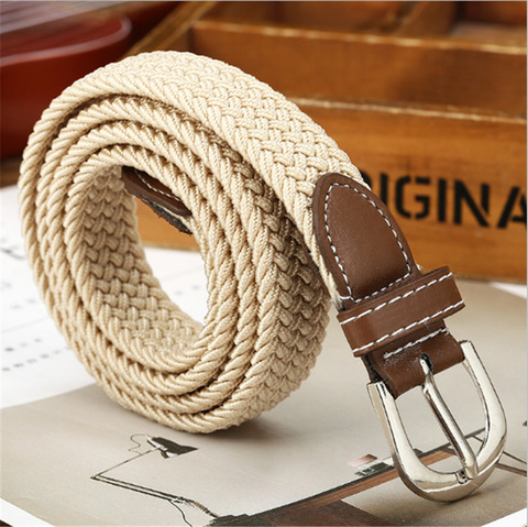 6 Colors Men Women Fashion Braided Elastic Woven Canvas Buckle Belt Waistband Waist Straps All-matched ► Photo 1/6