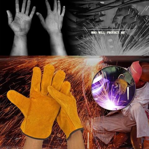 A pair / set of fire-resistant and durable leather welder gloves for welding metal hand tools, heat-resistant work safety gloves ► Photo 1/6
