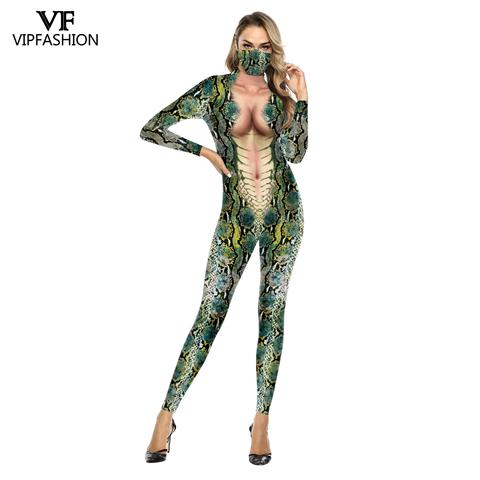 VIP FASHION Women Sexy Snake Print Halloween Costumes Snake 3D Printing Animal Party Muscle Cosplay Jumpsuit Zentai Costume ► Photo 1/6