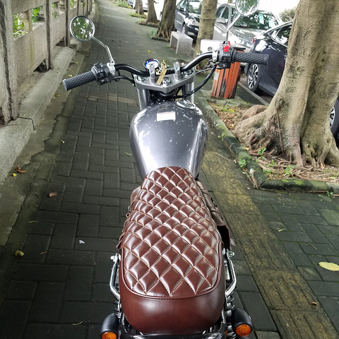 Brown Motorcycle Flat Brat, Styling Vintage Saddle Seat Cushion ► Photo 1/6