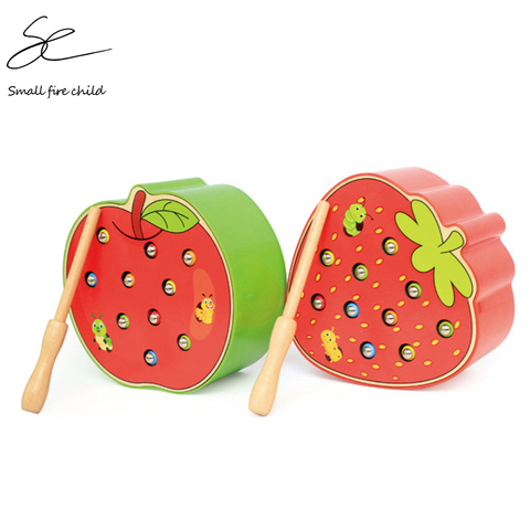 NEW Baby Wooden Toys 3D Puzzle Early Childhood Educational Toys Catch Worm Game Color Cognitive Magnetic Strawberry Apple ► Photo 1/6