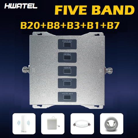 Five Band signal booster cellular amplifier repeater 2g 3g 4G 5 band b20 b8 B3 B1 B7 800 900 1800 2100 2600 ALL european COUNTRY ► Photo 1/6