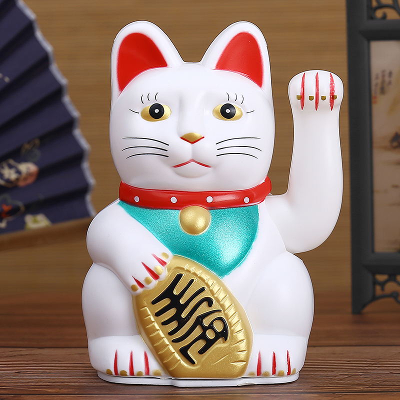 6" Japanese Maneki Neko Beckoning Feng Shui Money Good Fortune Waiving Lucky Cat 