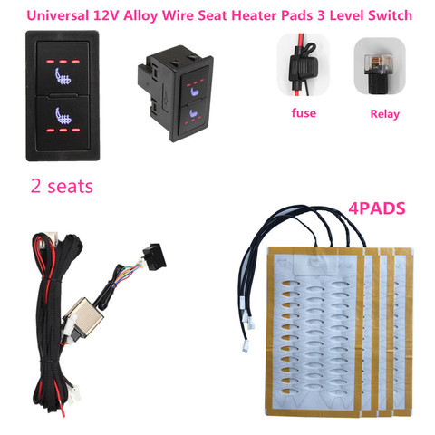 2 Seats 4 Pads Universal  Alloy wire  Heated Seat Heater Pads 12V  3 Level Switch Winter Warmer Seat Covers ► Photo 1/6