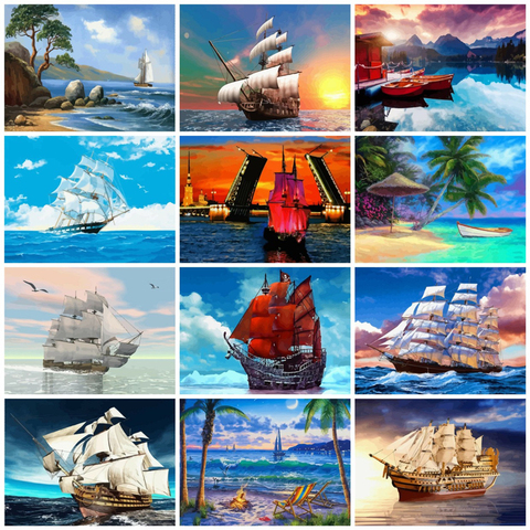 AZQSD 50x40cm Paints By Numbers Scenery Pictures Oil Drawing By Numbers Ship Home Decoration Full Set Coloring By Numbers ► Photo 1/6