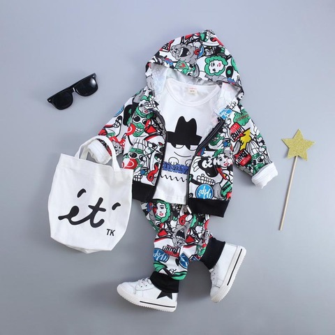 Baby Boy Fashion Clothing Set Hooded Coat + T Shirt + Pants Kid Suits High Quality Autumn Spring Children Clothes 1 2 3 4 Years ► Photo 1/5