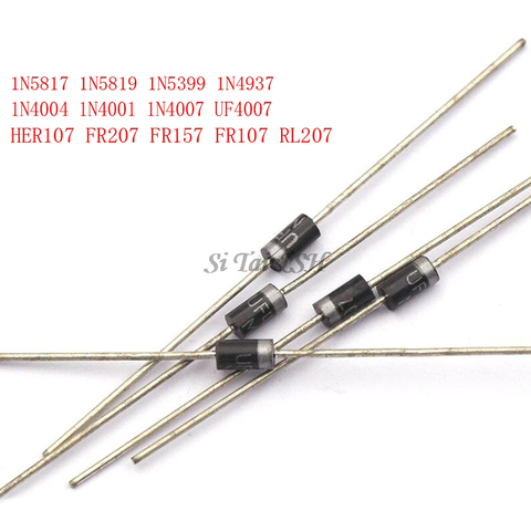 50PCS 1N5817 1N5819 1N5399 1N4937 1N4004 Schottky Rectifier Diode 1N4001 1N4007 UF4007 HER107 FR207 FR157 FR107 RL207 DO-41 ► Photo 1/1