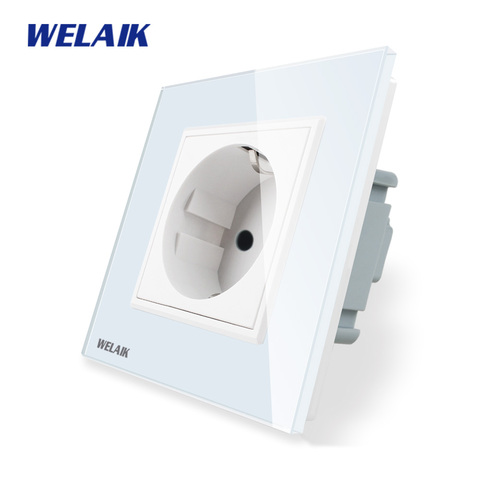 WELAIK Manufacturer-European-Standard Power-Socket Glass-Panel Wall-Socket-EU Wall-Outlet-White-Wall-Socket 16A AC110~250V A18EW ► Photo 1/5