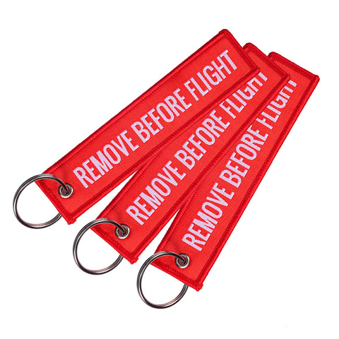 Fashion Remove Before Flight Tags Keychain Keyring Rectangle Polyester Embroidery Message Multicolor 13*3CM ► Photo 1/6