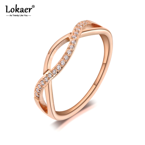 Lokaer Titanium Stainless Steel Geometric Cross Ring Trendy Mosaic CZ Crystal Rose Gold Wedding Rings Jewelry For Women R19084 ► Photo 1/5