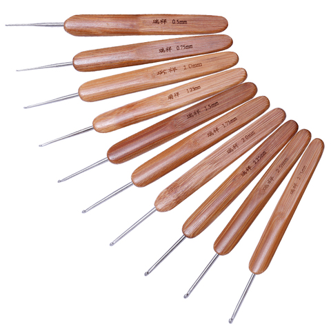 MIUSIE 10pcs Bamboo Handle Craft Needle Home Use Crochet Hooks Set Portable Sweater Knitting Multi Size Ergonomic Sewing Tools ► Photo 1/5