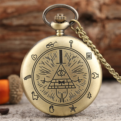 Retro Bronze / Black / Retro Grey Bill Cipher Gravity Falls Theme Quartz Pocket Watch Exquisite Necklace Watch Cool Pendant Gift ► Photo 1/6