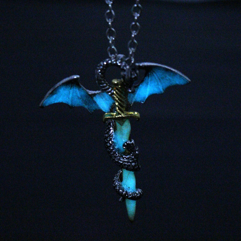 Necklace Luminous Fly Dragon With Wings Rolled Sword Necklace Cross Pterosaur Vintage Pendant Necklaces Unisex Jewelry ► Photo 1/6