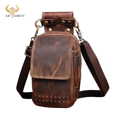 Quality Leather men Casual Design Small Messenger Shoulder Bag Fashion Fanny Waist Belt Pack Cigarette 6