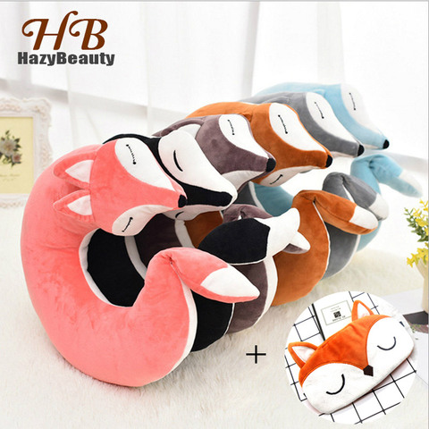 HazyBeauty Cut Fox Animal Cotton Plush U Shape Neck Pillow Travel Car Home Pillow Nap Animal Pillow Health Care with Eye Mask ► Photo 1/6