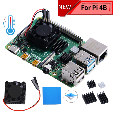 New! In Stock Square Cooling Fan 1/2 Dual Fan with Heatsink Cooler Kit For Raspberry Pi 4B ( 4 Model B ) ► Photo 1/6