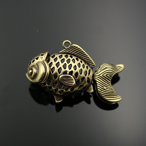 Vintage Goldfish Brass Beads Hollow Fish Bead Paracord Rope Pendant Keychain DIY Pendant ► Photo 1/6