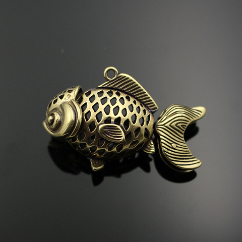 Vintage Goldfish Brass Beads Hollow Fish Bead Paracord Rope Pendant Keychain DIY Pendant ► Photo 1/6