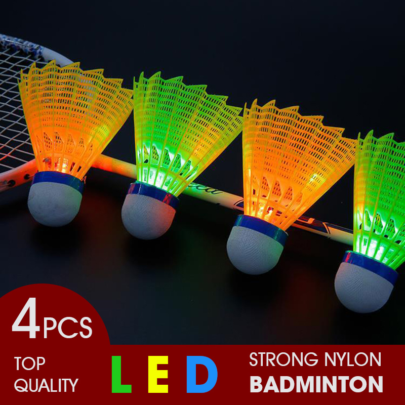 4Pcs Dark Night Colorful LED Lighting Glowing Sport Badminton Shuttlecock Sports 