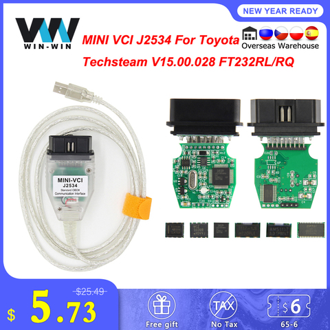 For Toyota mini vci TIS Techstream V15.00.028 minivci FTDI For J2534 OBD OBD2 Car Diagnostic Auto Scanner Tool MINI-VCI Cable ► Photo 1/6