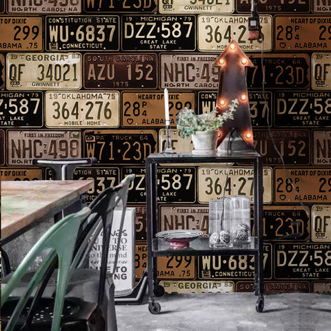 License plate number alphanumeric industrial wind wallpaper European and American retro bar restaurant cafe loft wallpaper W50 ► Photo 1/6