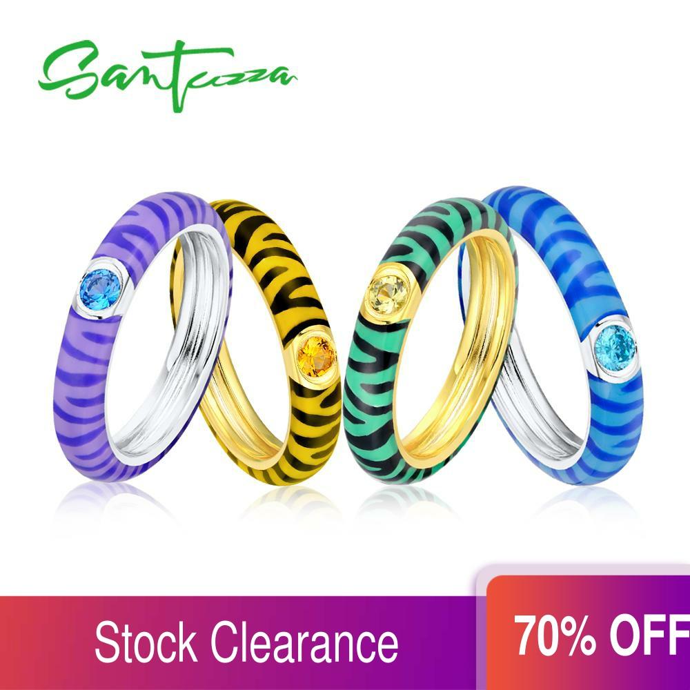 SANTUZZA Silver Rings For Women Colorful Zebra Stripe Eternity Rings 925 Sterling Silver Party Fashion Jewelry Enamel Handmade ► Photo 1/6