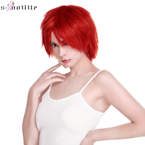 SNOILITE Short Cosplay Wig Red Pink Blue Brown White Grey Hair Wigs Synthetic Straight Costume Wig For Christmas Party ► Photo 1/6